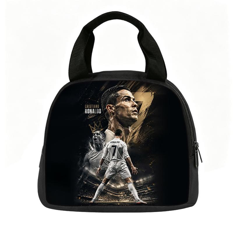 Learn, Travel Handbag Insulated Lunch Bag Reusable Ronaldo Lunch Box Football Star Student Bento Food Container Bags
