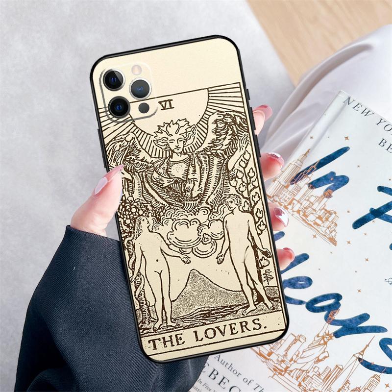 Tarot Card Astrology Sun Moon Lover Phone Case For iPhone 16 Pro Max 11 12 13 Mini 14 15 Pro Max XR 15 16 Plus 16e Cover Coque
