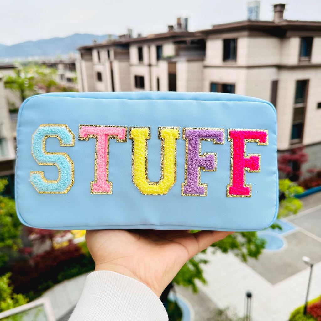 Portable Nylon Women's Cosmetic Bag Simple Letter Sticker Ladies Large Storage Bags Female Make Up Case Travel Clutch Handbags