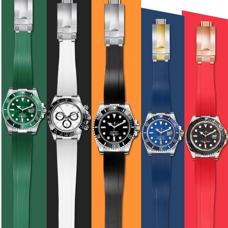 20mm 21mm 22mm For Rolex Daytona Gmt Oyster Tudor Black Bay Omega Watchband Rubber Fold Buckle Watch Strap Silicone Men Bracelet
