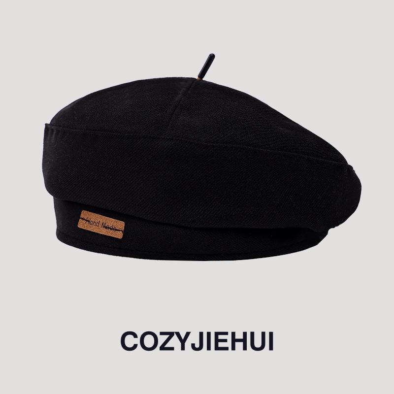 

Черный берет женский осенне-зимний для маленького лица, шляпа художника, милая, крутая, интернет-знаменитость, большой обхват головы, шляпа-бутон, весенне-осенняя, универсальная чёрный