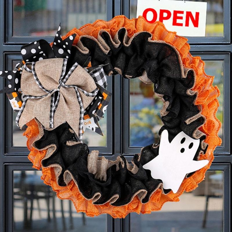 Halloween Holiday Wreath Hanging Ornaments Artificial Wreath for Front Door Farmhouses Garden Yard Halloween Decorations