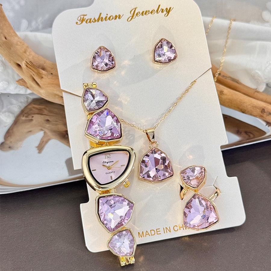 Color Diamond-set Irregular Special-shaped Watch Necklace Ring Earrings Four-piece Set Gift Watch