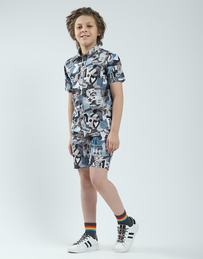 Monte Carlo Boys Regular Fit Printed Half Sleeve Bermuda Set