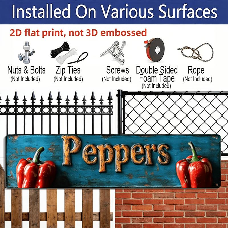 2D Flat, 1pc, 3.94 X 15.74 Inches Aluminum Decorative Sign -2D Printed Signs and Plaques for Outdoor Use, Featuring Peppers. These Retro-Style