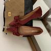 2025 New Autumn Light Mouth Suede Bow Cover Foot Commuting Soft Leather Work Women's Single Shoes