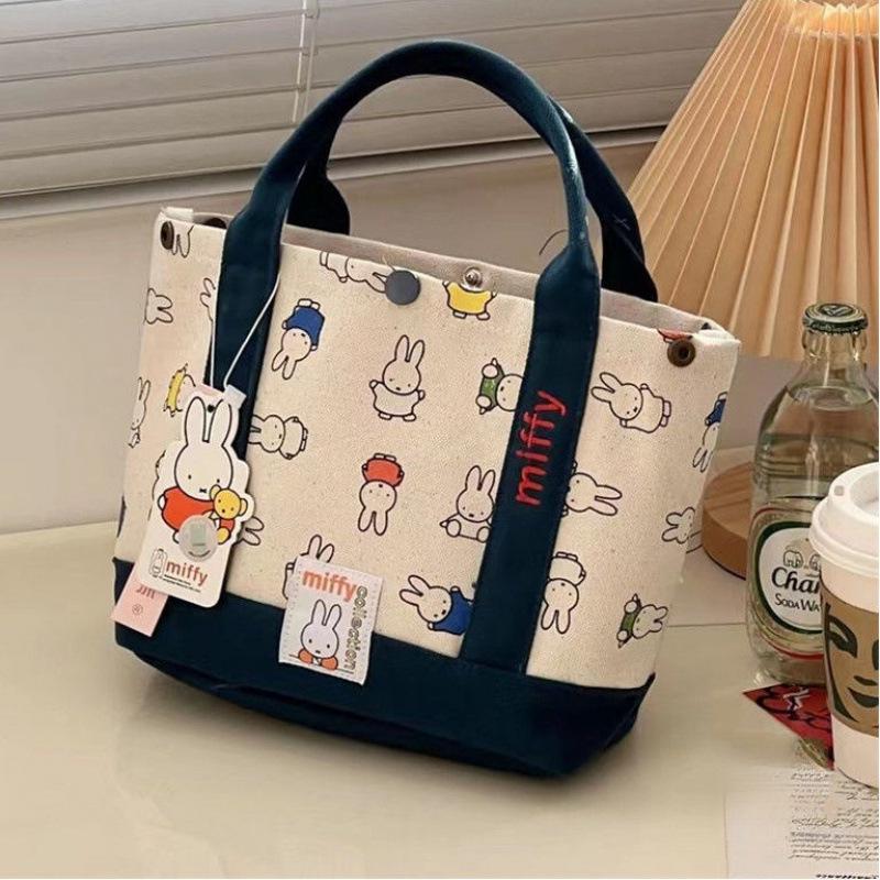 Year of the Rabbit Cute Canvas Tote Bag - Women's Office Lunch Handbag with Rabbit Embroidery