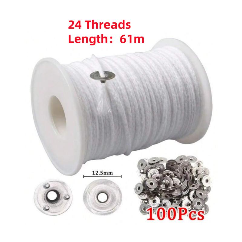 100Pcs Candle Holder 61m Cotton Candle Wick Smokeless Aromatherapy Cylindrical Candle Thread Candle Making Kit DIY Candle Maker