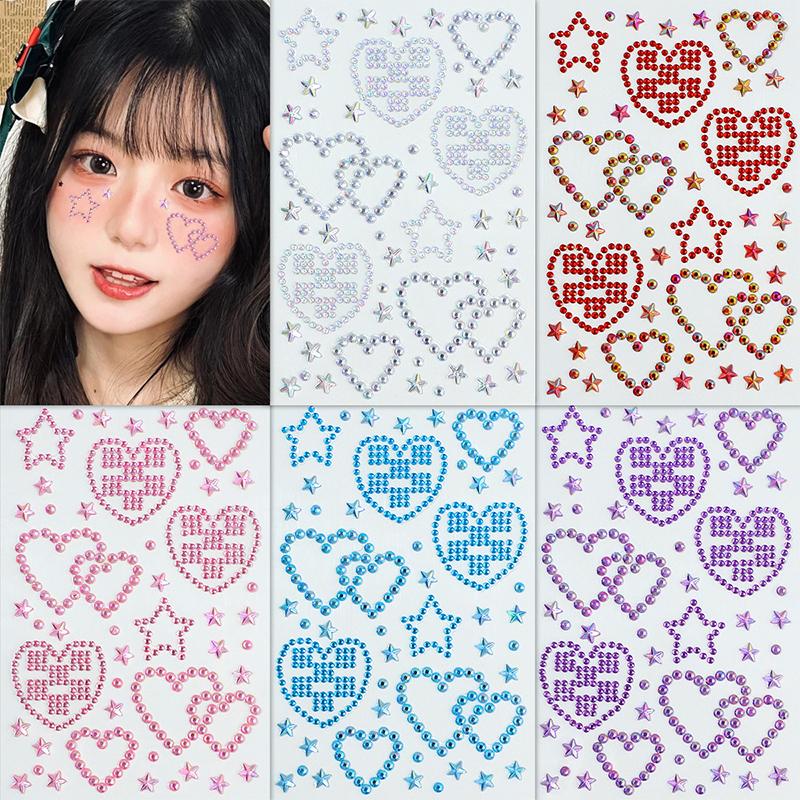 1Pcs Face Diamond Gem Pearl Sticker 3D Colorful Rhinestone Tattoo Eyeshadow Stickers Fo Festival Nail Body Makeup Bling Decor