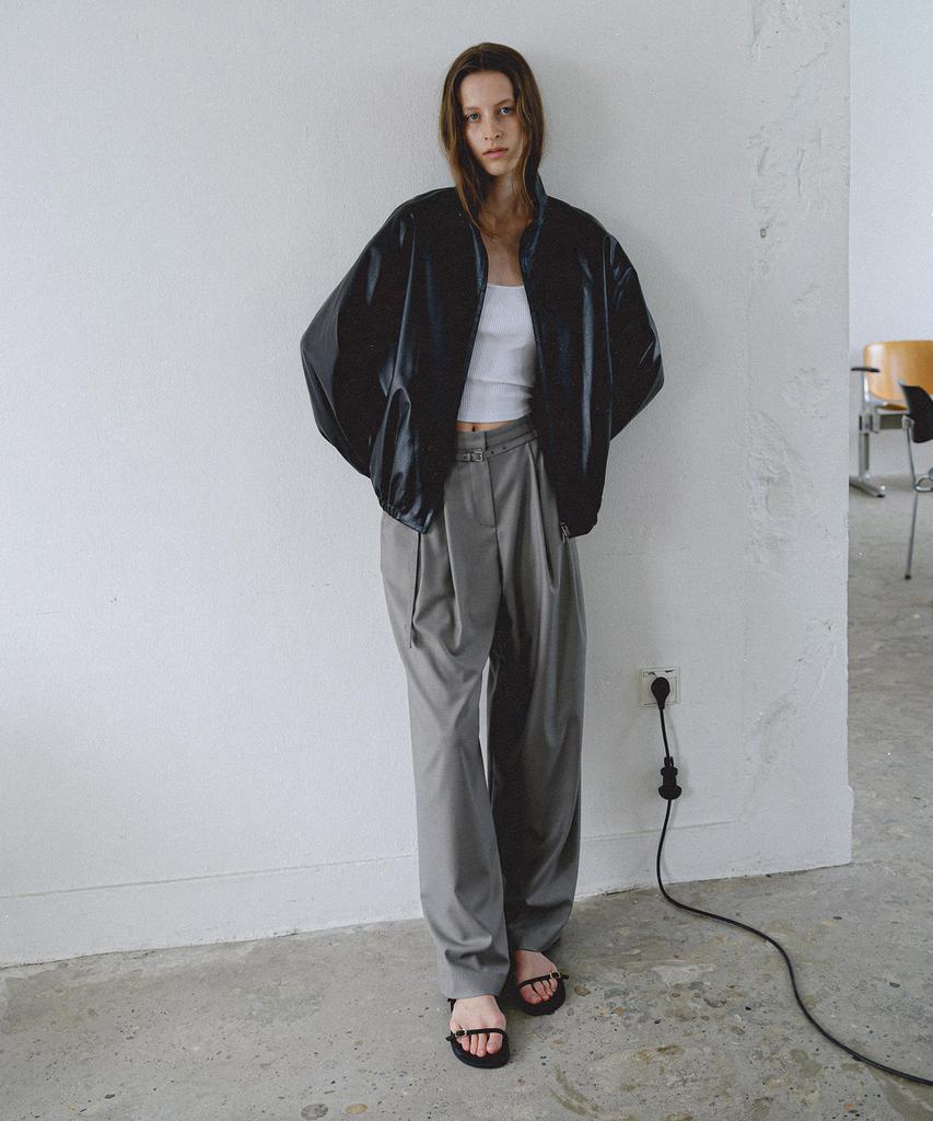 EN OR Belted Pintuck Wide Slacks - Gray