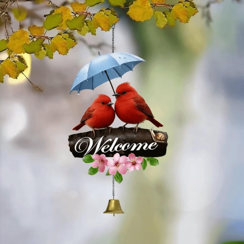 2D Flat Welcome Wind Chime Flower Bird Door Decoration Creative Porch Decoration Outdoor