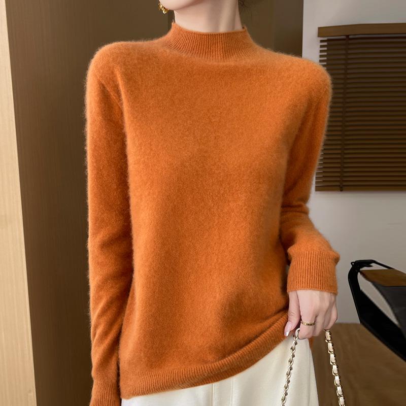 Women's Seamless Wool Sweater - Half-High Collar, Versatile Knit Base Layer, Fashionable and Warm for Autumn/Winter, New Arrival