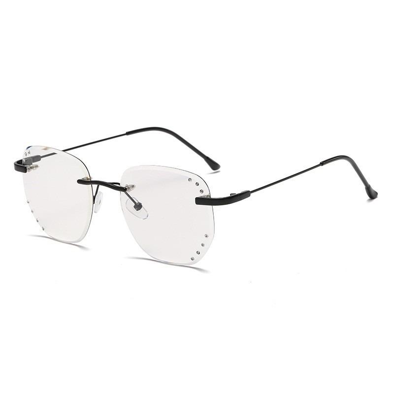 Stylish Rimless Photochromic Glasses , Rhinestone Decor Anti Blue Light Eyewear for Women, Adjustable Lens Strength 0 To -4.0, Ideal Holiday Gift