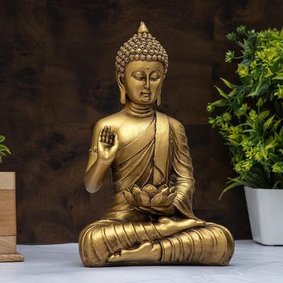Latest Sitting Buddha Statue Showpiece Idol Home Decor Items for Living Room and Gifts (Golden 4)