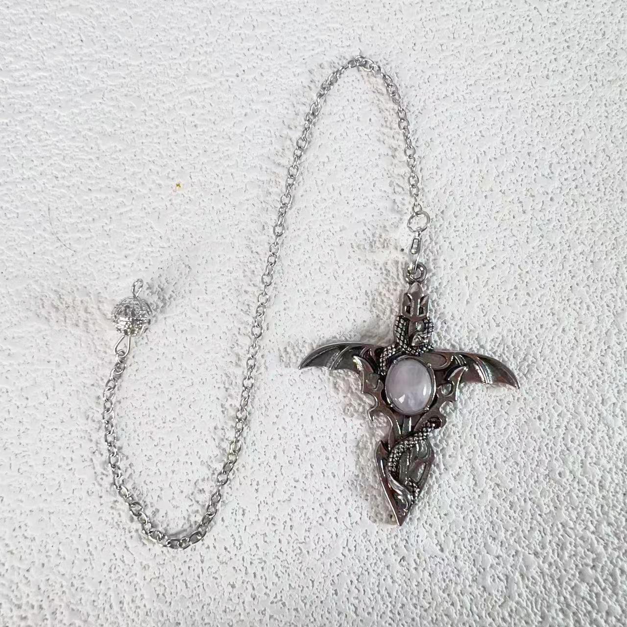 Men s Trendy Demon Sword Necklace with Amethyst, Angel Wings, and Cross Pendant Include Pendulum Chain