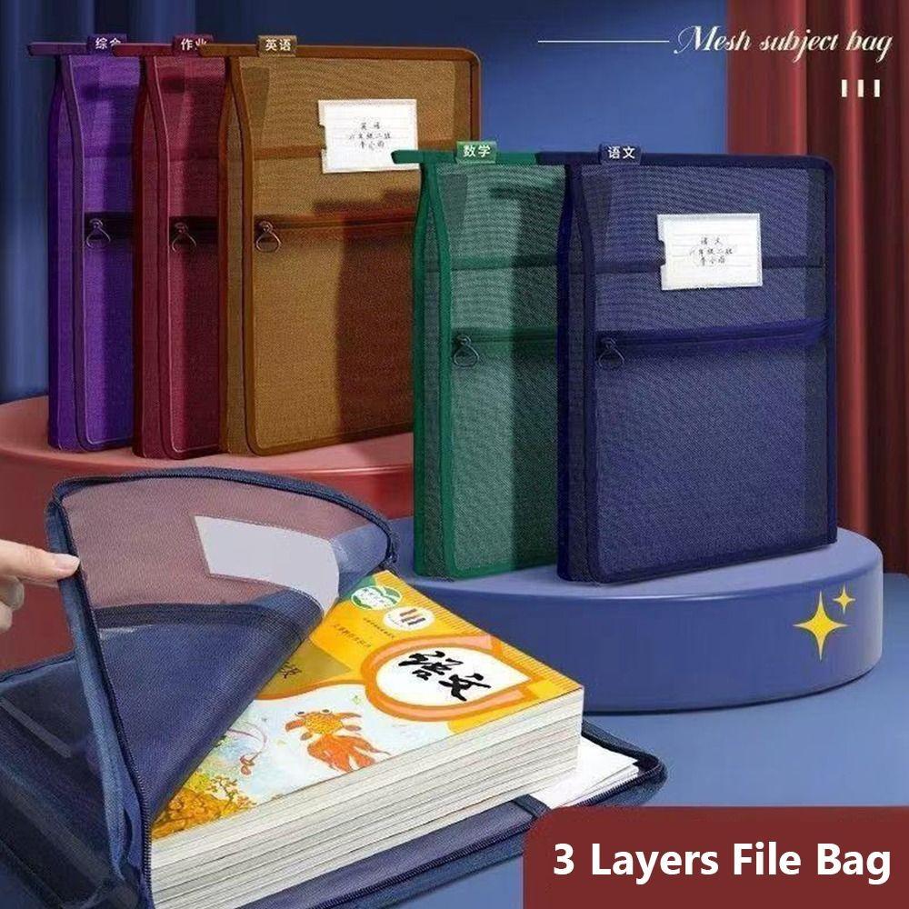 Mesh A4 File Folder L-shape Transparent Pouch Portable Test Paper Organizer  School Office