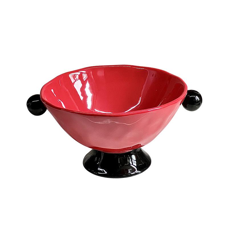 Ceramic High Leg Fruit Plate Binaural Snack Storage Tray Dry Fruit Tray Dessert Trays Cake Trays Decorative Household Products