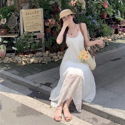 Pure Desire Wind Neck Sleeveless Dress Women's Summer New Seaside Vacation French Halter White Fairy Dress