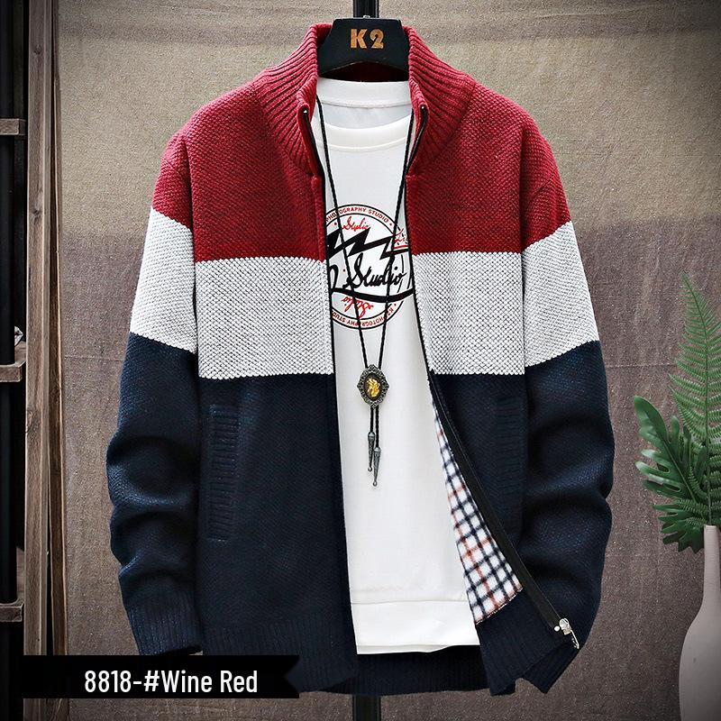 

Men s Fashion Casual Knit Cardigan - Autumn/Winter Style, Loose Fit, Stand Collar Sweater Jacket Medium вина червоного кольору