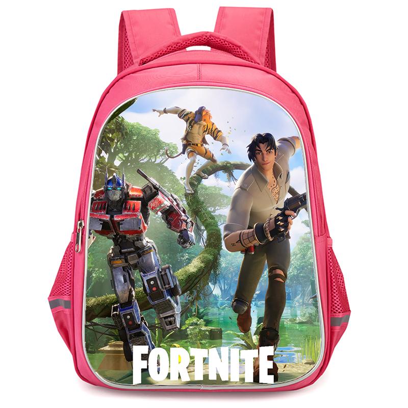 16-Inch Fortnite Cartoon Backpack with Double Zipper Design, Ergonomic Spine Protection, Suitable for Boys & Girls Aged 5-8