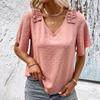 YYFS Women's Fashion Casual Solid Color Print Short Sleeve V-Neck Blouses & Shirts