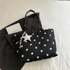 Women S Classic Polka Dot Canvas Tote Bag Large Capacity Shoulder Bag For Commute School