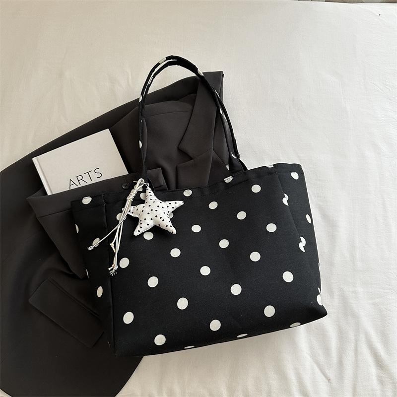 Women S Classic Polka Dot Canvas Tote Bag Large Capacity Shoulder Bag For Commute School