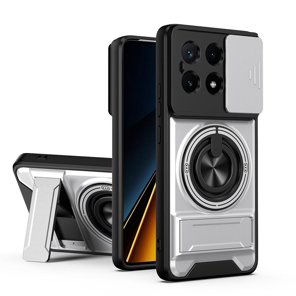 KEYSION Magnetic Phone Case for Xiaomi POCO X6 Pro 5G Slide Camera Lens Protection Upright Kickstand Ring Shockproof Back Cover