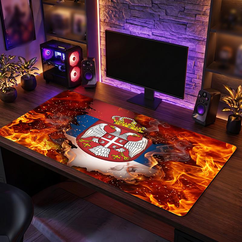 X2515==Serbia Crest Mouse Pad, Extended Non Slip Rubber Desk Mat for Gaming Office Laptop Fan Gift