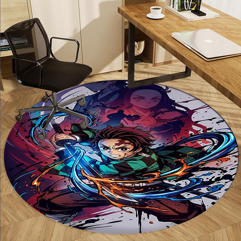 Demon Slayer Pattern Round Rug, Indoor/Outdoor Mat, for Picnic, Gameroom, Bedroom, Office, Living Room, Home Decor Carpet, Birthday Gift