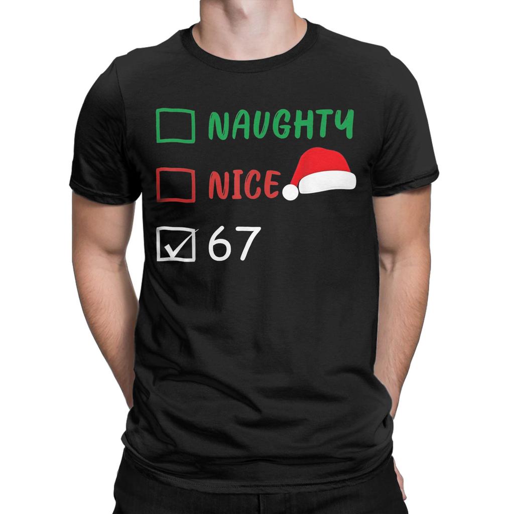 Weihnachten Nett Unartig 67 Meme Baumwoll T-Shirt für Männer Strand Vintage T-Shirts O-Ausschnitt Harajuku T-Shirt Übergröße Design Tops