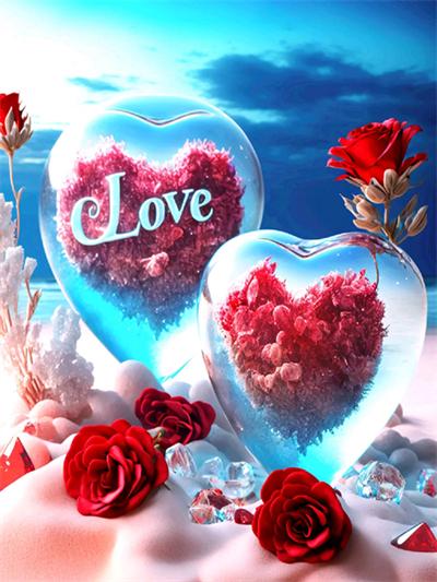 Diamond Painting Embroidery Kit Heart Stone Seaside Home Decor Mosaic Cross Stitch Love Beach Scenery Crystal Picture