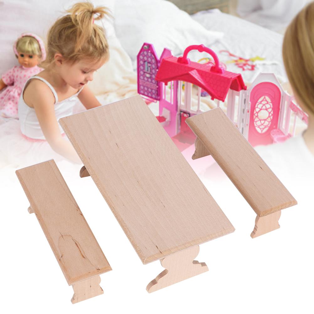 1/12 Puppenhaus Miniatur Holzmöbel Tisch Bank Modell Set ZubehörTisch Bank