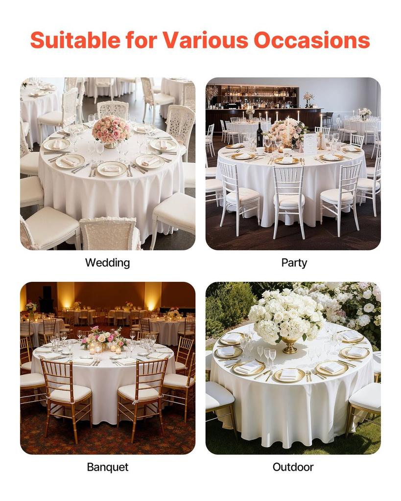 White Round Tablecloths 2 Pack, 120 Inches In Diameter, Stain- & Wrinkle- Resistant, Machine Washable Table Clothes, Polyester Fabric Table Covers for