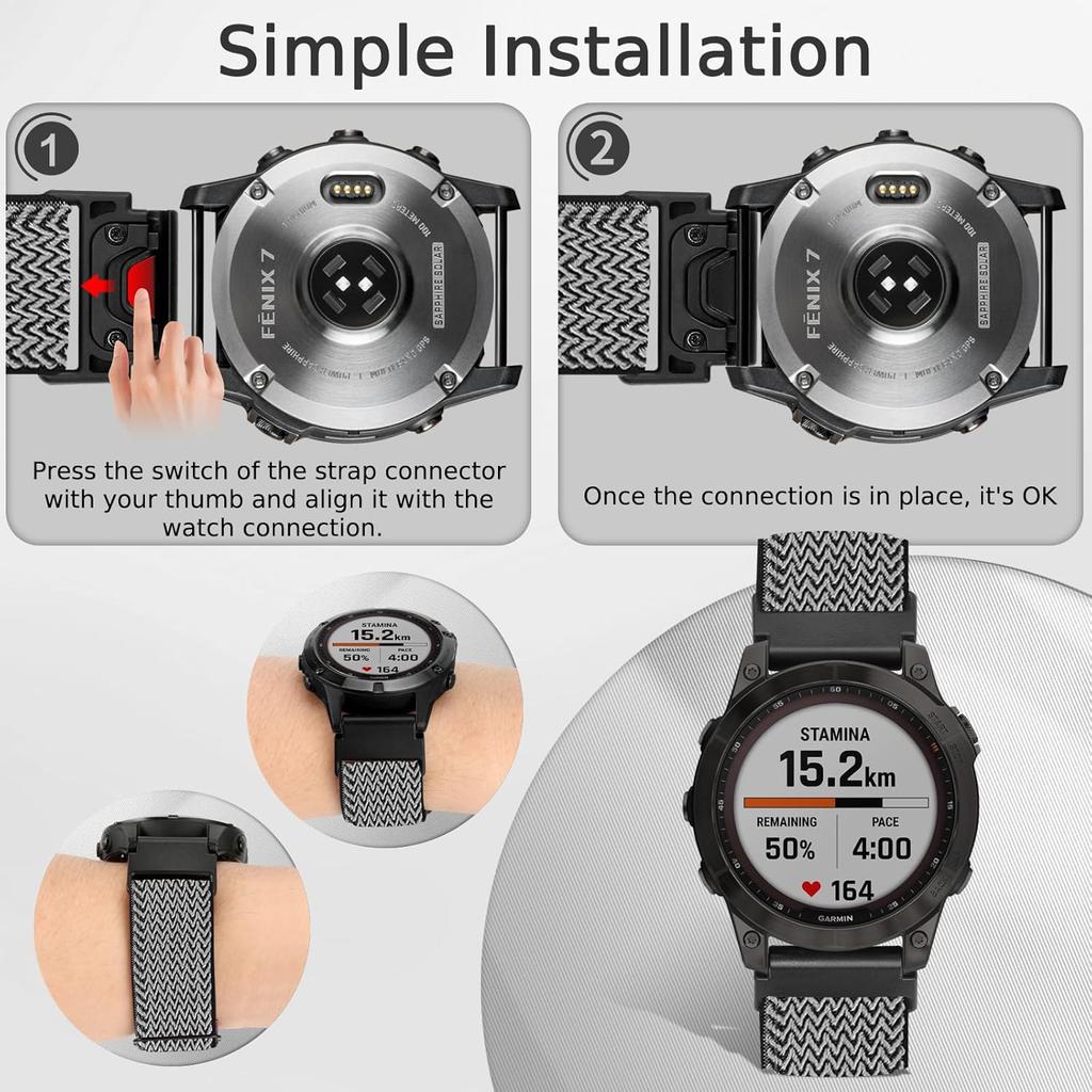 Tiptops Bands Compatible With Garmin Fenix 5/Fenix 6/Fenix 7/ Fenix 8-47mm Straps QuickFit 22mm Watch Band Elastic For Fenix 5 Plus/Fenix 6 Pro/Fenix