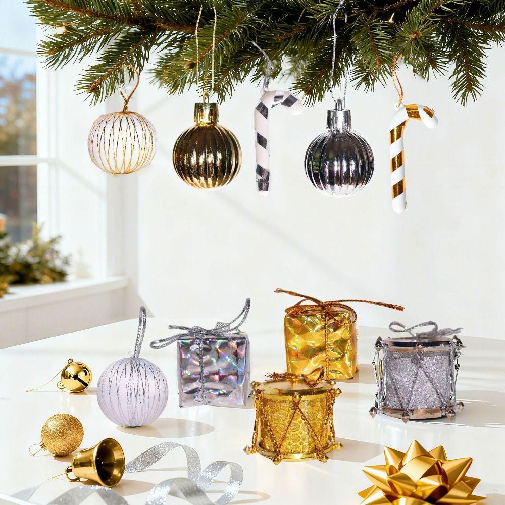 New Plastic Christmas Tree Balls Bow Hanging Christmas Tree Pendant DIY Drum Xmas Ornament Christmas Decorations