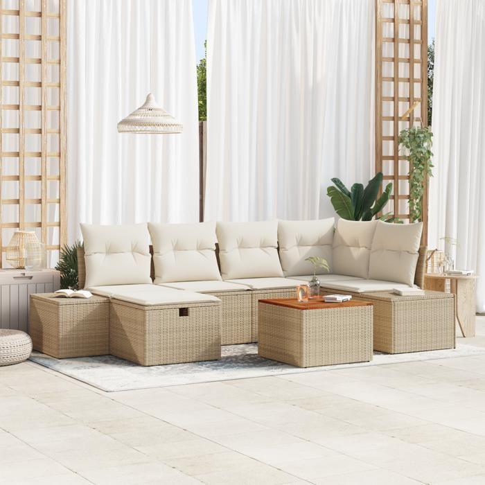 VidaXL Ensemble de canapé de jardin 7 pièces avec coussins en beige en poly rattan 3360928