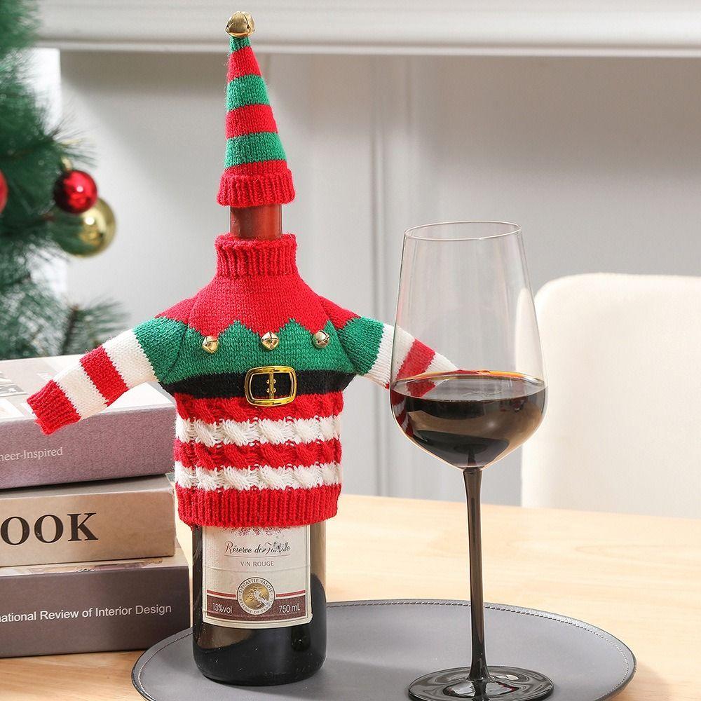 DIY Christmas Wine Bottle Cover Creative Wine Bottle Knitted Sweaters  Table Decoration