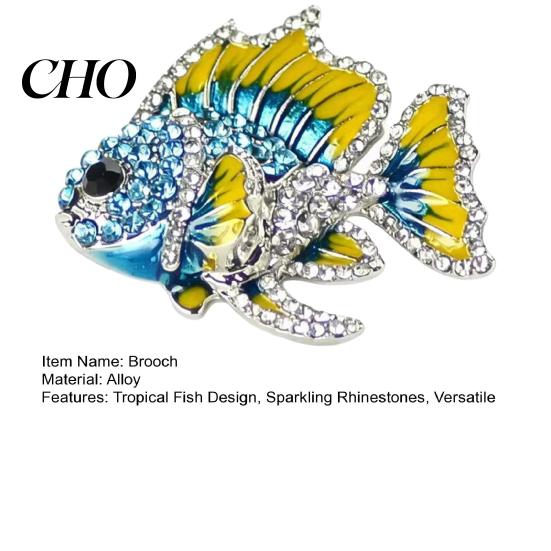Colorful Fish Jewelry Brooch Pin Enamel Finish Rhinestones Inlay Tropical Design Sweaters Badge Alloy Electroplated Base Suits Coats Daily Wear