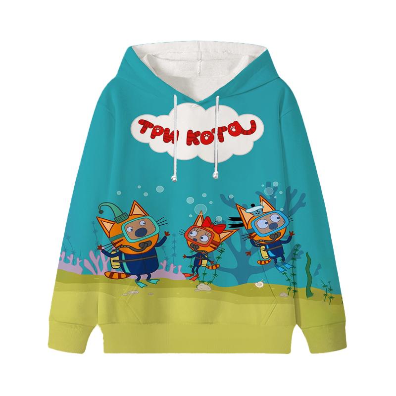 Trzy kocięta bluza z kapturem E-cat rodzina dziecięca słodka dziecięca jesień bluza z kapturem ubrania mangi dziecko dziewczyna chłopiec bluza z kapturem bluzy z kapturem