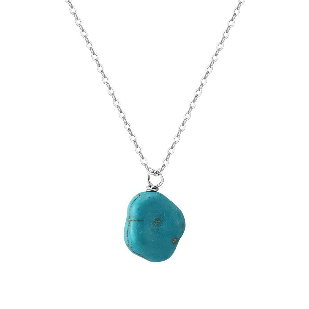 

14K Gold Pendant Necklace with Synthetic Turquoise and Irregular Malachite in a High-End Light Luxury Design 40+5cm
