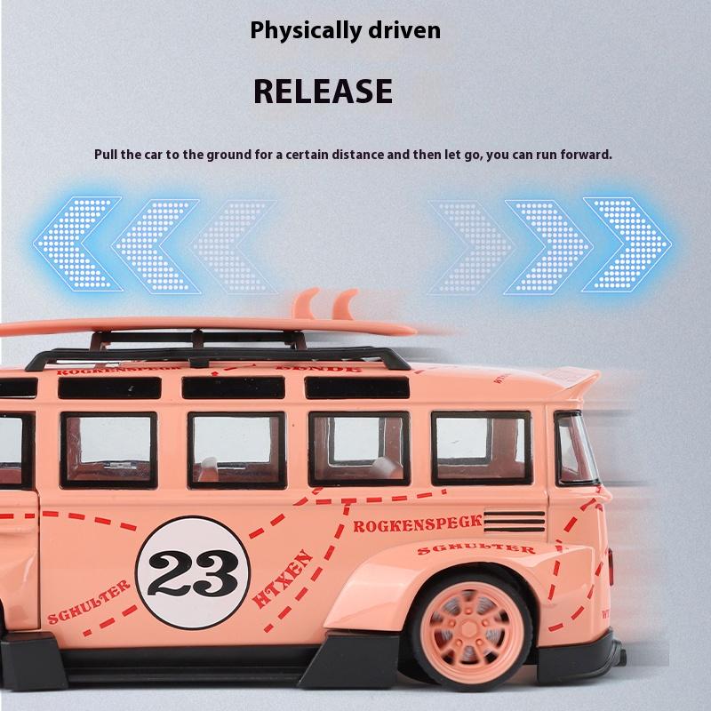 1/24 Volkswagen T1 Bus Gulf Oil Martini Low Ride Wide Body Modifiziert Legierung Metall Diecast Modellauto Sound & Licht Hobby Geschenke Junge