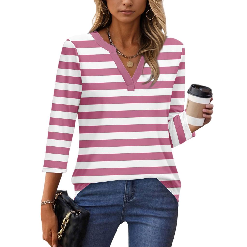 3/4 Sleeve Shirts For Women Tees Blouses Casual Plus Size Basic Tops Pullover Ladies Tunic Blouses