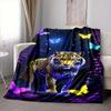 1pc Neon Jaguar Print Blanket - Lightweight Flannel Fleece with Digital Printing, Soft Warm for Sofa, Travel, Camping, Office Yy251018265