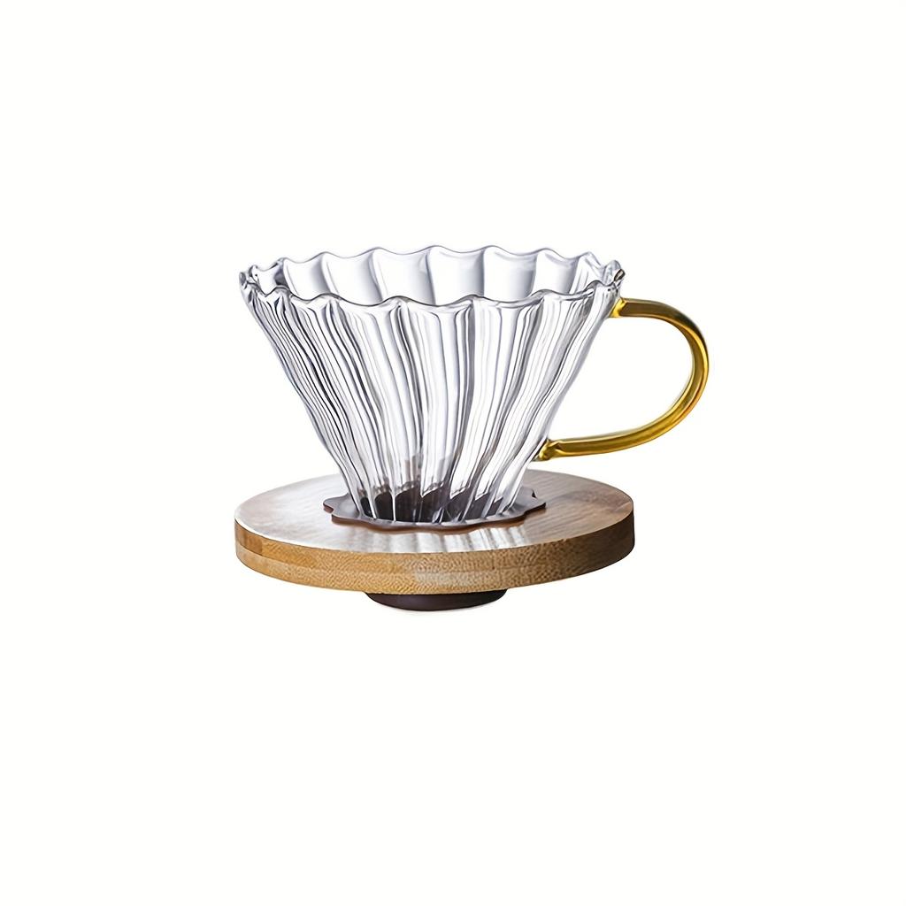Glas Kaffeefilter/Dripper - Konischer Glas Pour Over Kaffeefilter mit Bambusständer & Griff, 1-4 Tassen Tropfzubehör