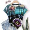T-shirt da donna estiva a girocollo a maniche corte con motivo astratto stampato in 3D, artistica, leggera, casual e alla moda