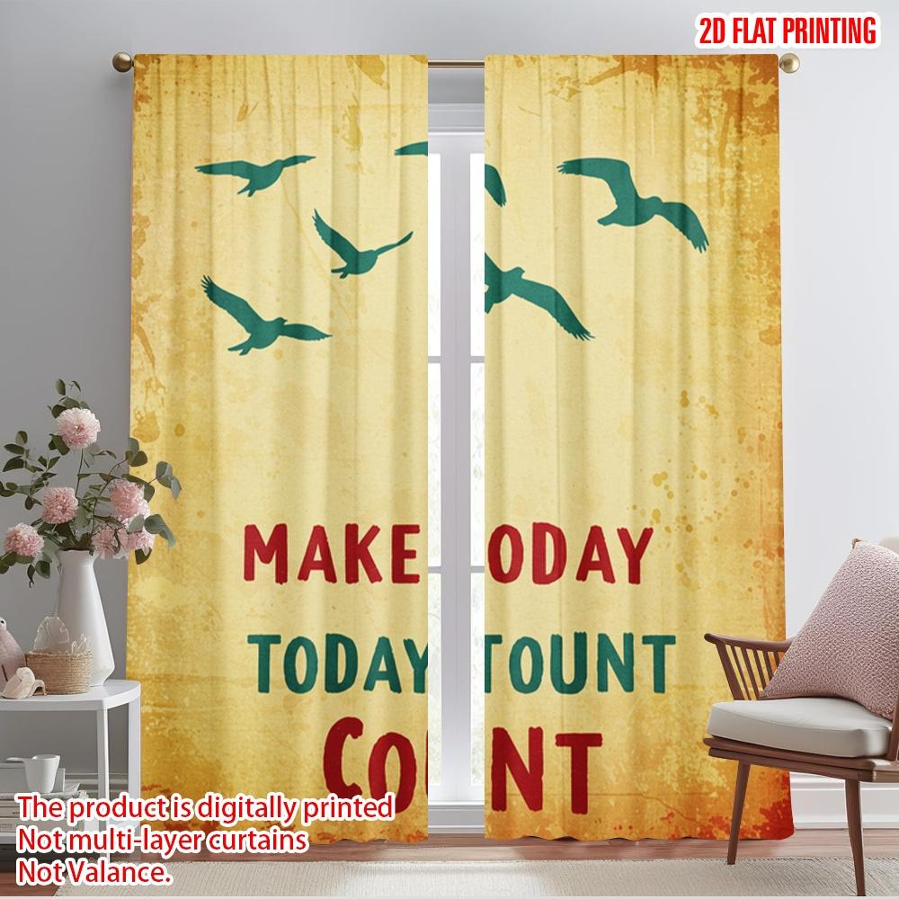 

2pcs 2D flat printing Window Curtains Make Today Count Birds Polyester Without Electricity Party Decorations Perfect for Outdoor 52.50×116.00 CM 2pcs