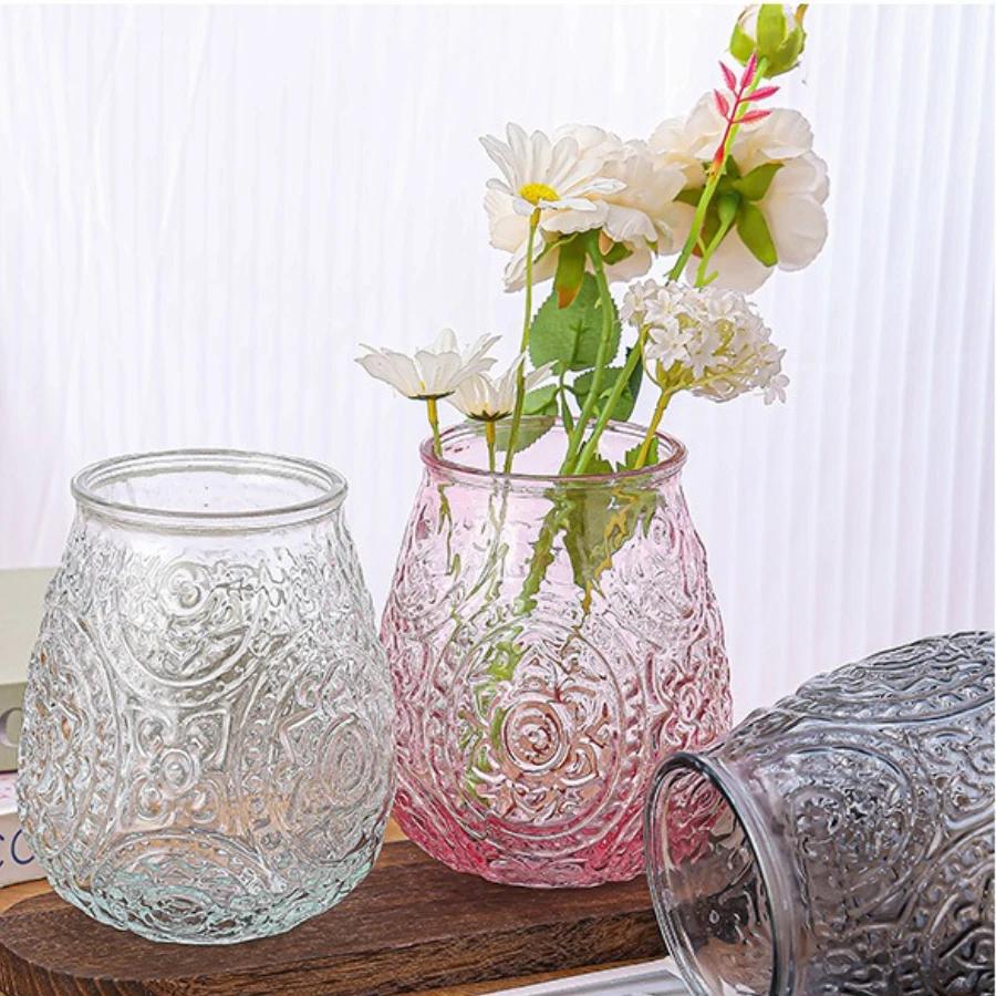 Leather Handle Vintage Glass Vase Colorful Home Decor Floral Arrangement for Boutique & Cafe Gift