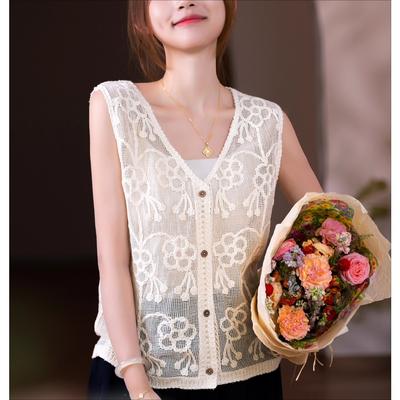 DIMANAF 2025 New Summer T-Shirt Women Basic Knitting Buttons Vest Sleeveless Hollow Style Tops Loose