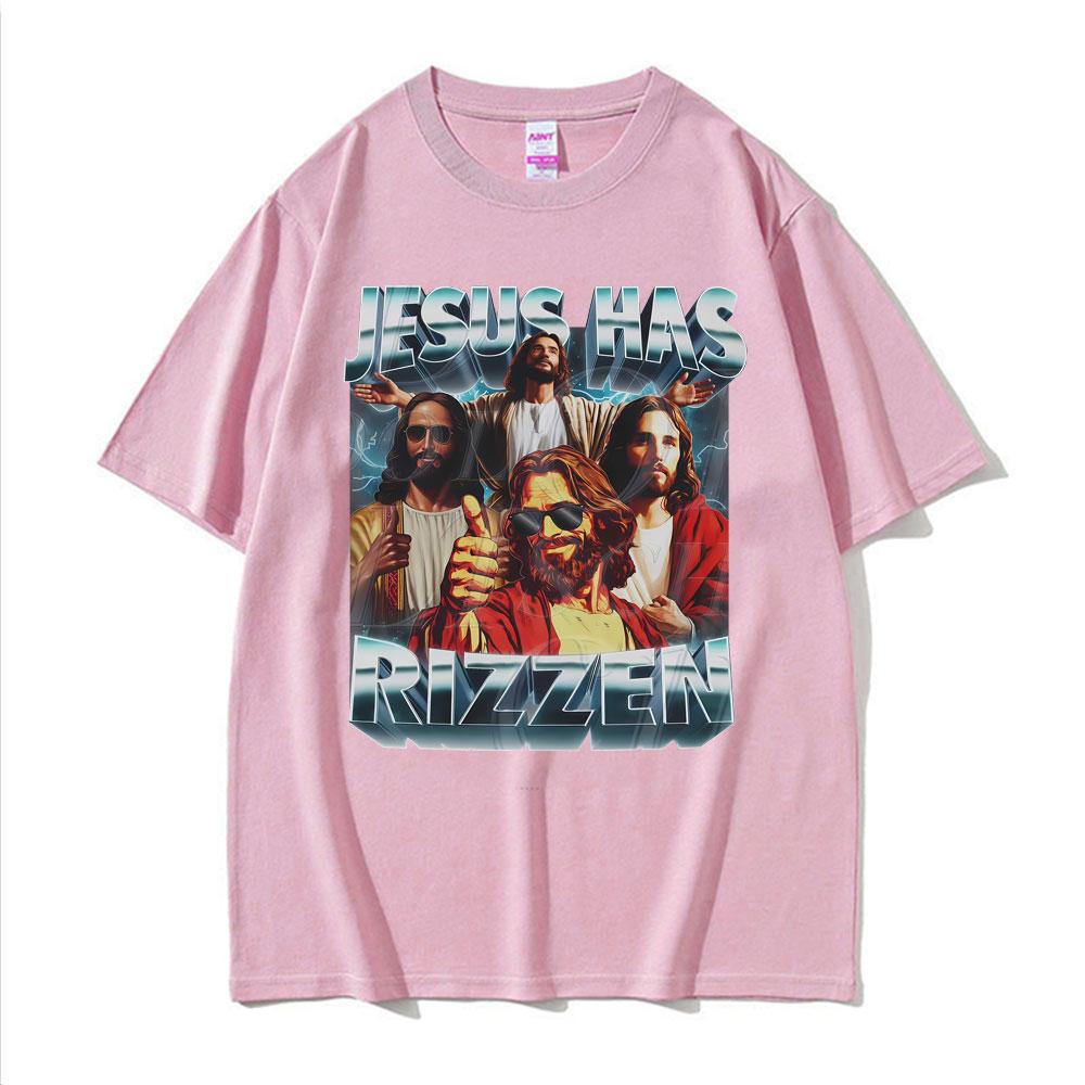 Jesus Has Rizzen Vintage 90s Graphic Tshirt Mens Women Harajuku Fashion Tshirts Comfort Cotton Oversized Tee Shirt Streetwear
